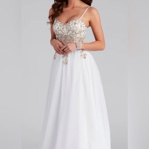 Arie Embroidered Corset Tulle A-Line Gown